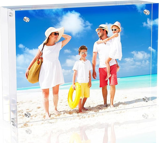 4x6 Inches Acrylic Picture Frames 1 Pack, Double Sided Magnetic Photo Frames,Free Standing on Desk or Table Clear Picture Frames