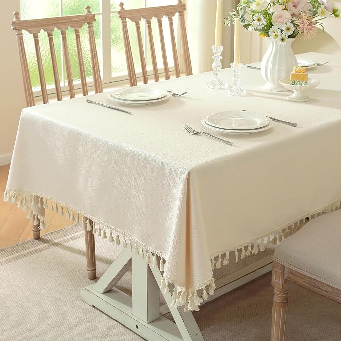 Table Cloth Rectangle Table with Waterproof, Spring Tablecloth with Tassel,Tablecloths for Protect Table Dining, Party and Camping
