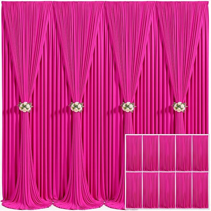 10 Panels Fuchsia Backdrop Curtain for Parties Birthday Party Wrinkle Free Hot Pink Photo Curtains Backdrop Drapes Fabric Decoration for Wedding 50ft(W) x 10ft(H)