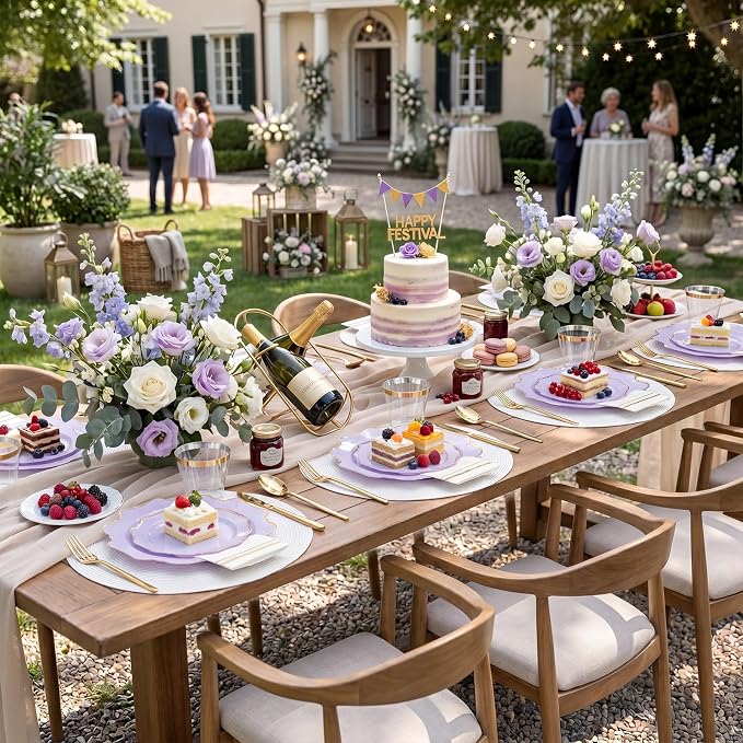 WDF 175Pcs Purple Plates Disposable - Lavender Plastic Plates 25guest Plastic Dinnerware Ideal for Birthday Party/Wedding/Spring/Picnic/First Communion
