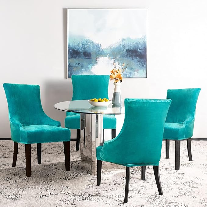 Lellen Velvet Stretch Wingback Chair Cover Slipcover - Reusable Protector Cover for Dining Room Banquet Home Decor etc Machine Washable Hand Washable (Set of 1, Teal)