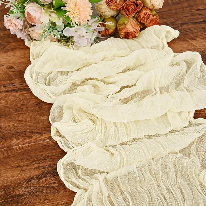 24 Pack Ivory Cheesecloth Table Runner,9FT Burgundy Runner,17x108inch Rustic Boho Gauze Table Runner for Wedding Party Bridal Shower Thanksgiving Christmas Boho Table Decoration