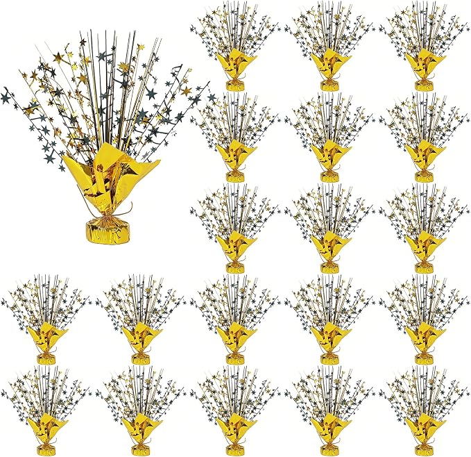 20 Pack Black Gold Foil Spray Centerpiece Star Table Decoration Metallic Burst Table Centerpieces for Birthday Graduation New Year Wedding Anniversary Party Supply (Black Gold)
