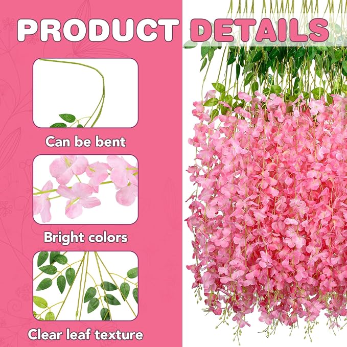Alotiki 108 Pack Wisteria Hanging Flowers,108 Pack Fake Hanging Flowers,Wisteria Artificiales Garland for Home Wedding Arch Floral Party Garden Ceremony Outdoor Decor,3.6 Feet Long(108,Pink)
