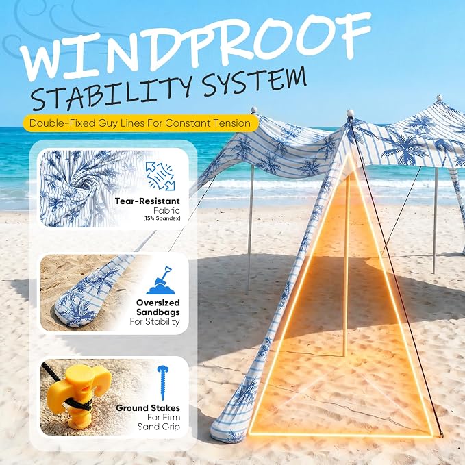 Sekey Aluminum Beach Shade Sun Shelter UPF 50+ - 8.2x8.2 FT Portable Beach Canopy with Windproof Rope & Stability Poles, Easy Setup Outdoor Tent for Camping, Backyard, Fishing, Picnics