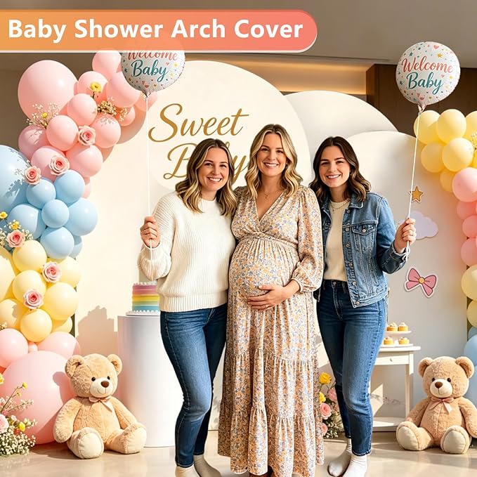 Hemmotop Beige Arch Backdrop Cover Set, 3-Piece (6ft/ 6.6ft/ 7.2ft) Wedding Arch Cover Stretchy Backdrop, Spandex Arched Stand Background Covers for Baby Shower Birthday Graduation Party
