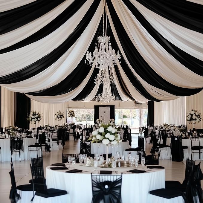 4 Panels 5x30ft Black Ceiling Drapes for Wedding Parties, Wrinkle Free Thick Polyester 30ft Long Canopy Tent Draping Ceiling Curtains Arch Drapery for Birthday Event Venue Decoration