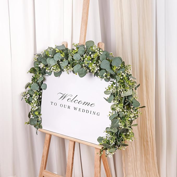 4 Pack Artificial Eucalyptus Garland with White Flowers,5.9FT Greenery Garland Fake Vines Hanging Green Garlands for Table Centerpieces Outdoor Festival Wedding Backdrop Arch Wall Decor