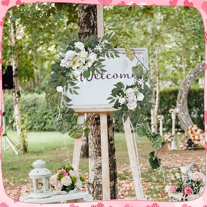 Wedding Arch Decorations 2 Pack - Reusable Artificial Hanging Flowers Floral Swag Greenery Garland for Wedding Welcome Sign Backdrop Bridal Ceremony Reception, Baby Shower