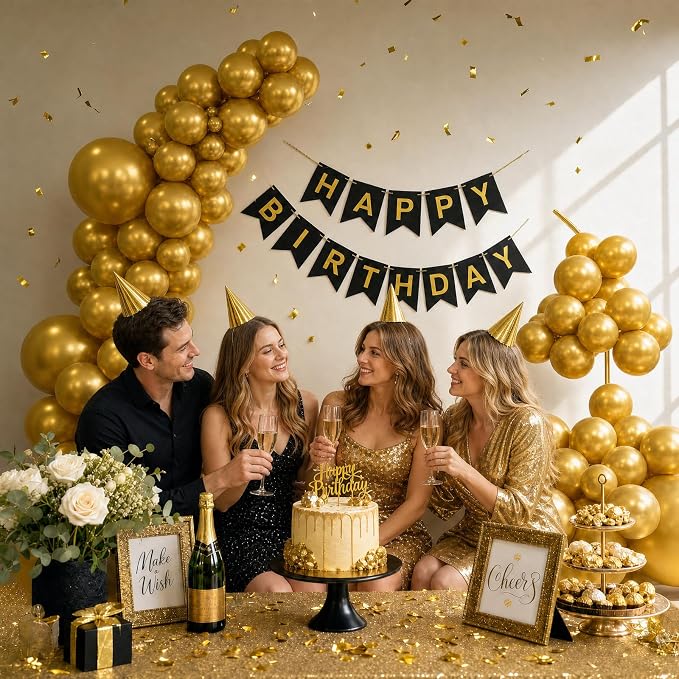 Balloon Arch Stand Kit Set with 145PCS Metallic Gold Balloons – Duty Metal Wedding Backdrop Frame with 8 Water Bags, Gold Semi-Open Arch for Birthday, Party Decorations Indoor Outdoor.