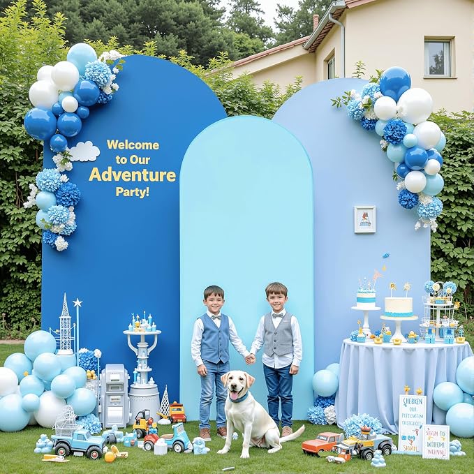 Set of 3 Arch Backdrop Covers(7.2ft, 6.6ft, 6ft) - Premium Stretchy Spandex Backdrop Arch Stand Cover for Baby Shower,Wedding,Party Decor Chiara Cover with Double-Sided Design(Blue)
