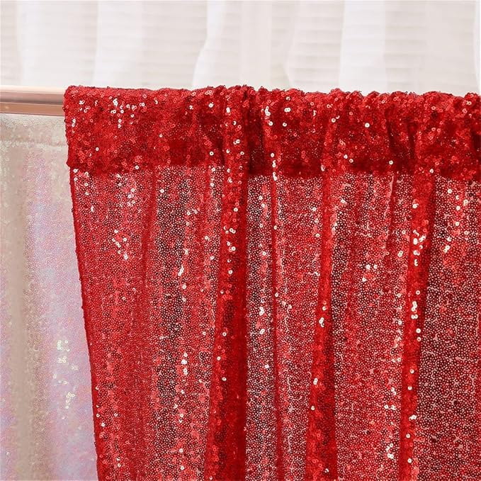 Poise3EHome Red Sequin Backdrop,8FT x 10FT Sequin Photography Backdrop Curtain for Valentines Day Party Decoration