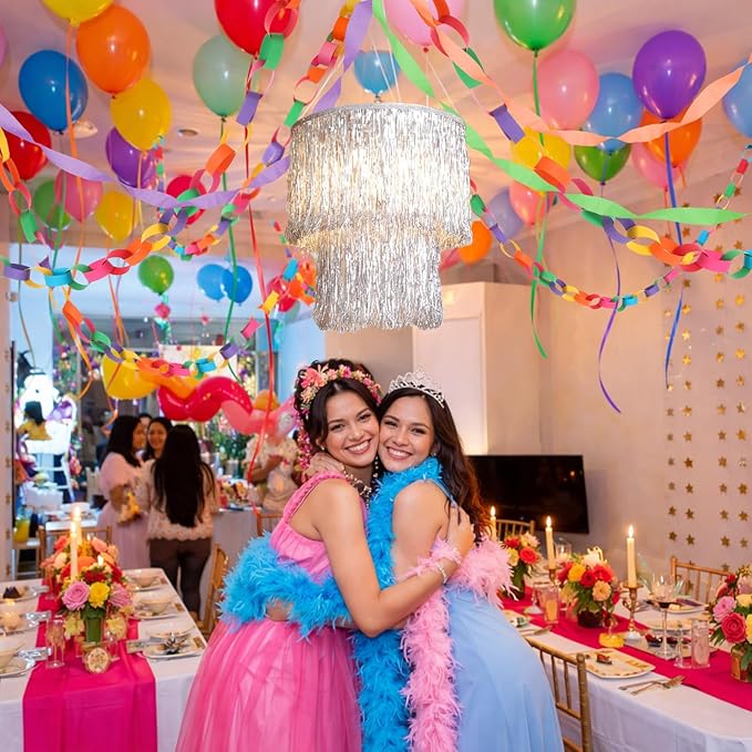 Blueweenly Fancy Princess Birthday Party Decorations Paper Chain Garland Strip Ceiling Party Classroom Decor Crepe Streamer Glitter Star Chandelier Balloons for Wedding Birthday(Rainbow,Small,8 Pcs)