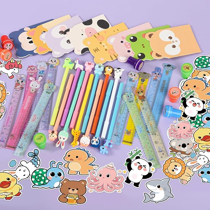 24 pack Cute Stationery Classroom Rewards, With Pencils Rulers Erasers Sticky Notes For Birthday Gifts Goodie Bags Classroom games Rewards School Office Supplies.