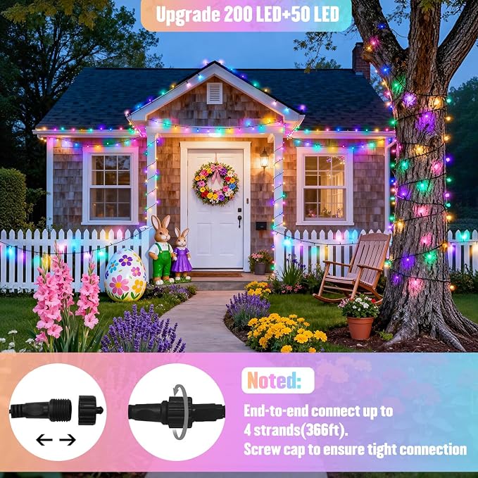 JMEXSUSS 250LED Easter Lights Indoor Outdoor Decorations, Connectable Pastel-Colored String Lights for Easter Christmas Tree Bedroom Patio Holiday Decoration