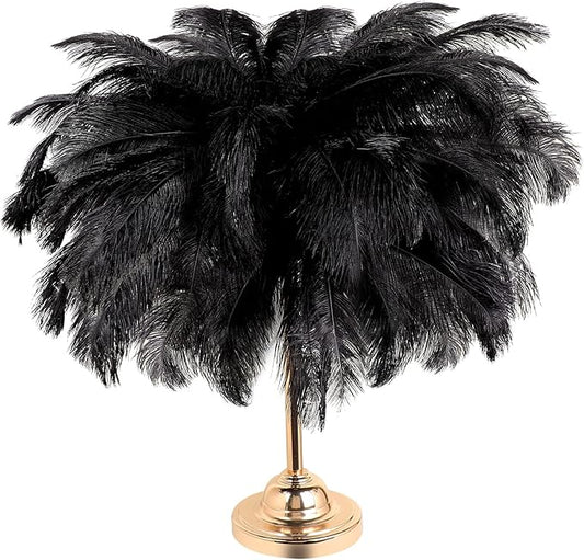 Retrowavy 30 Pcs 14-16 Inches Large Natural Ostrich Feathers Bulk for Centerpieces for Wedding Party Centerpieces Home Decoration Flower Arrangement (Black)
