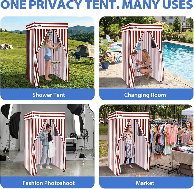 EAGLE PEAK 4x4 Pop Up Changing Tent, Flat Top Changing Room, White/Red | Portable, Privacy Tent, Pool Cabana, Dressing Room, Shower & Toilet Use, Opaque Fabric, Instant Setup, Photoshoots, Camping