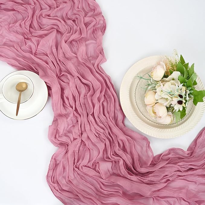 15 Pack Dusty Rose Cheesecloth Table Runner 17 x 108 Inch Fall Thanksgiving Boho Rustic Farmhouse Gauze Cheese Cloth Runner for Wedding Party Baby Shower Home Decor Holiday Decorations