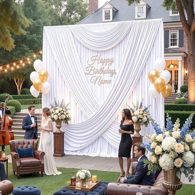 30ftx15ft Wrinkle Free White Backdrop Curtain, 6 Panels 15FT Height White Drapes for Wedding, Silky Polyester Polyester Back Drop Cloth Draping for Birthday Party Photography Background Party