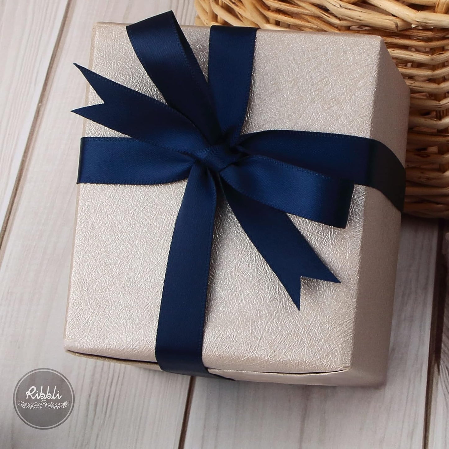 Ribbli Navy Double Faced Satin Ribbon,1/2 Inch x Continuous 25 Yards,Use for Craft Bows Bouquet, Gift Wrapping, Wedding Decoration, Floral Arrangement