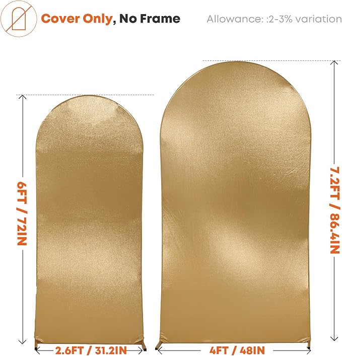 Gold Shimmer Arch Backdrop Cover Set of 2 (6 7.2FT) with Zipper,Thick Soft Stretchy Sequin Glitter Spandex Fitted Chiara Cover for Wedding Birthday Baby Shower Graduation Party Photo Backdrop