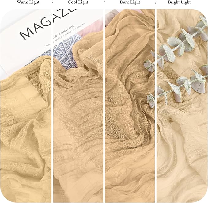 8 Pack Beige Cheesecloth Table Runner 10FT Boho Gauze Cheese Cloth Table Runner Rustic Sheer Fabric Table Runners for Wedding Bridal Shower Baby Shower Party(21.5×120 Inch)