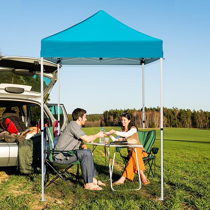 5x5 Pop Up Canopy Tent, Instant Portable Beach Canopy, Outdoor Tent with Carry Bag for Camping, Sports, Tailgating, Events, Turquoise