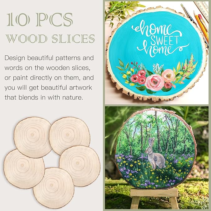 ZOCONE 10 Pcs Large Wood Slices 9-10 Inches Unfinished Rounds, Natural Paulownia Wooden Slices for Centerpieces, Round Wooden Discs Decoration for Rustic Wedding, Wood Centerpieces for Tables
