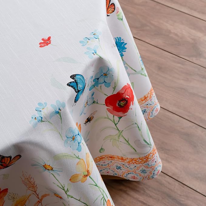 Maison d' Hermine Table Cloth Round Table 100% Cotton 63 Round Inches Tablecloth Reusable Decorative for Dining Kitchen Room Farmhouse Party Home Hotel Restaurant Spring Summer - Summer Whisper