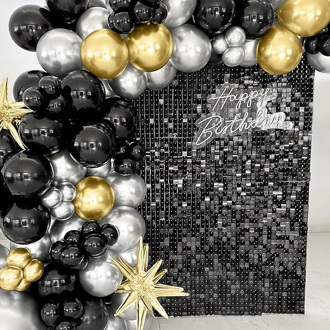 Black Shimmer Wall Backdrop,Shiny Sequins,36Pcs Sequins Backdrop Panels,Glitter Bling Photo Background for Birthday Party Wedding Engagement Anniversary Graduation (Each 1FT², Total 36FT²)