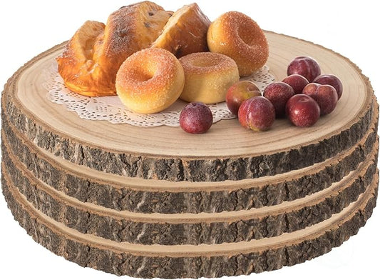 Vintiquewise Natural Wood Slices for Crafts, Large Wooden Bark Tray, Rustic Round Wood Discs, Centerpiece Table Charger, Set of 4