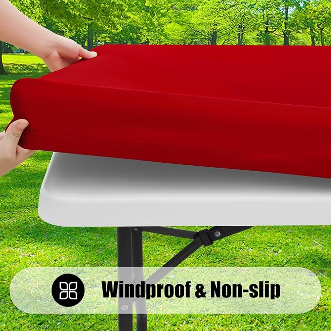 Smiry 6 Pack Rectangle Picnic Table Cloth, Waterproof Elastic Fitted Tablecloths, Washable Polyester Rectangular Patio Table Cover for Camping, Indoor and Outdoor (Red, 30"x48")