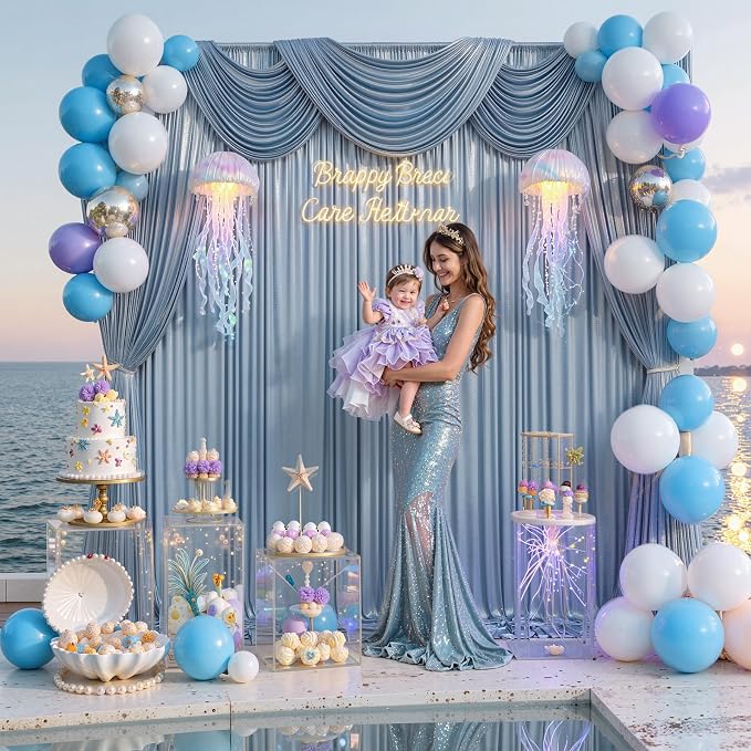 20x10FT Baby Blue Sequin Backdrop Curtain for Party - 4 Panels 5x10FT Wrinkle-Free Shimmer Drapes for Birthday, Wedding, Christmas, Decorations & Photography