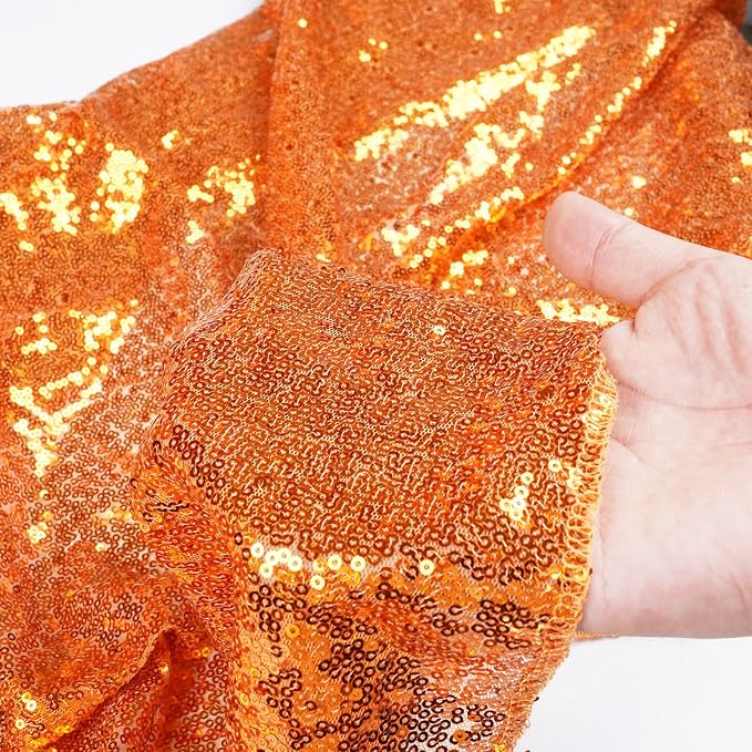 Poise3EHome Orange Sequin Tablecloth 90×132 Inch Rectangle Sparkly Fabric Table Cloth for Halloween Baby Shower Birthday Party Wedding Holiday Decoration