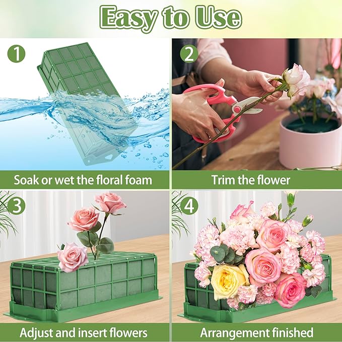 2PCS Floral Foam Cage, Flower Cage Holder, Dry and Wet Rectangle Flower Arrangement, Hangable Green Blocks Floral Foam Cages for Artificial Flesh Flower Wedding Holiday, Home, Garden Party Decorations