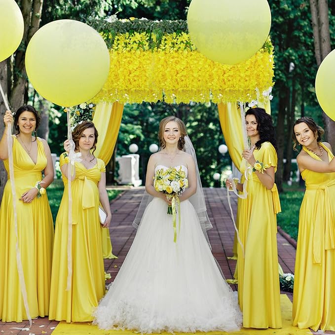 24 Pack Yellow Wisteria Hanging Flowers, 3.4 Ft Fake Hanging Flowers, Artificial Wisteria Garland Vines for Wedding Room Backdrop Outdoor Patio Garden Decoration