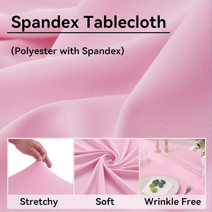 6 pk Baby Pink Spandex Tablecloth 8ft With Ruffled Table Skirt, Wrinkle Free Stretchy Fitted Tablecloths for 8 Foot Rectangle Tables, Elastic Spandex Table Covers for Weddings Parties Banquet