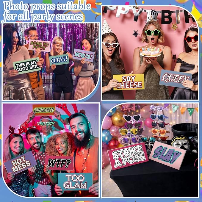 AceOrbit 64 Designs Funny Photo Booth Prop for All Occasion Double Sided 11x5.5'' Photobooth Props Sign Decor DIY Waterproof Selfie Sign for Wedding Graduate Birthday Party Supplies(Funny Style)