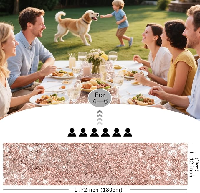 10 Packs 12 x 72 inches Rose Gold Sequin Table Runner, Glitter Runner for Birthday Party Supplies Wedding Holiday Celebration Baby Shower Engagement Anniversary Decor