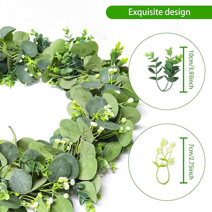 Artificial Eucalyptus Garland, 5.9FT Greenery Garland Vines Decoration, Faux Silver Dollar Eucalyptus Leaves for Table Home Wedding Mantle Party Indoor Decor