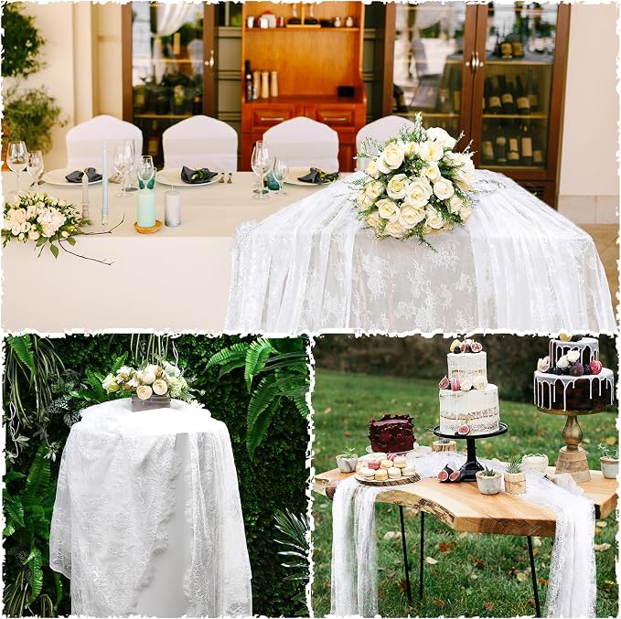 Honeydak 2 Pcs Lace Tablecloth Rectangular 60 x 120 Inch Wedding Rustic Tablecloth Overlay Rose Vintage Embroidered Wedding Reception Party Table Cover Decorations for Bridal Tea Party