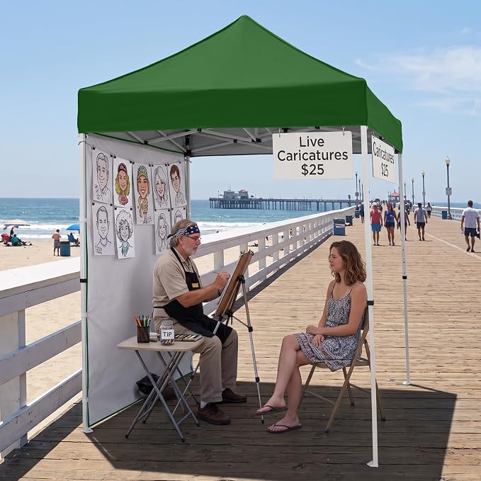 EAGLE PEAK Pop up Canopy 5x5, Outdoor Portable Canopy Tent with One Removable Sunwall, Carry Bag Included, Green