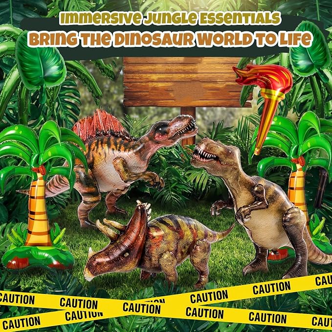 Skylety 16 Pcs Dinosaur Theme Decorations Included 3 Style 50'' x 30'' Inflatable Dinosaur Balloon 2 Pcs Palm Tree Leafs Torch Balloon for Birthday Gift Halloween Christmas Party Supplies