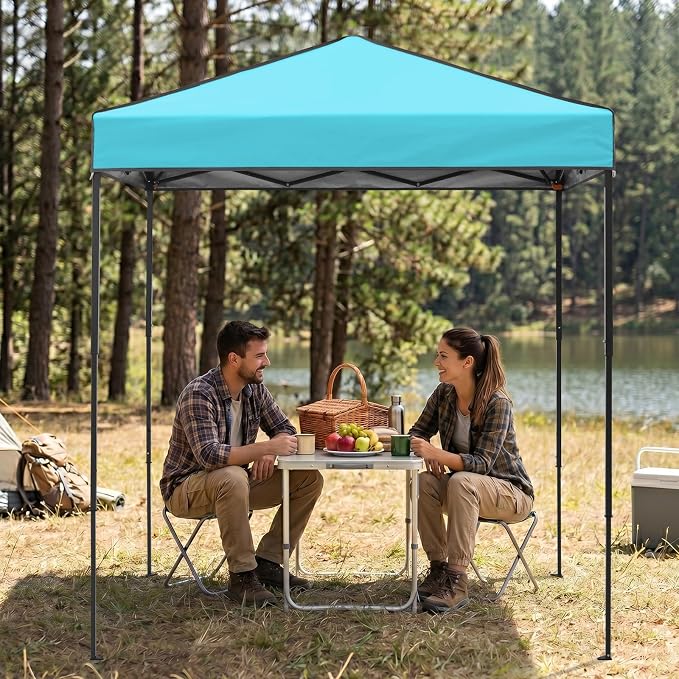 EAGLE PEAK 6x4 Instant Pop Up Canopy Tent, Straight Leg Sun Shelter, Portable Canopy with Carry Bag for Camping, Beach & Sports, Light Blue