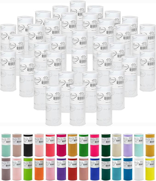Expo International Decorative Matte Tulle, Lightweight Polyester Tulle Fabric for Tutus, Costumes, and Party Decorations, Washable, Easy-to-Use, 6 Inch x 25 Yards, White, Pack of 36