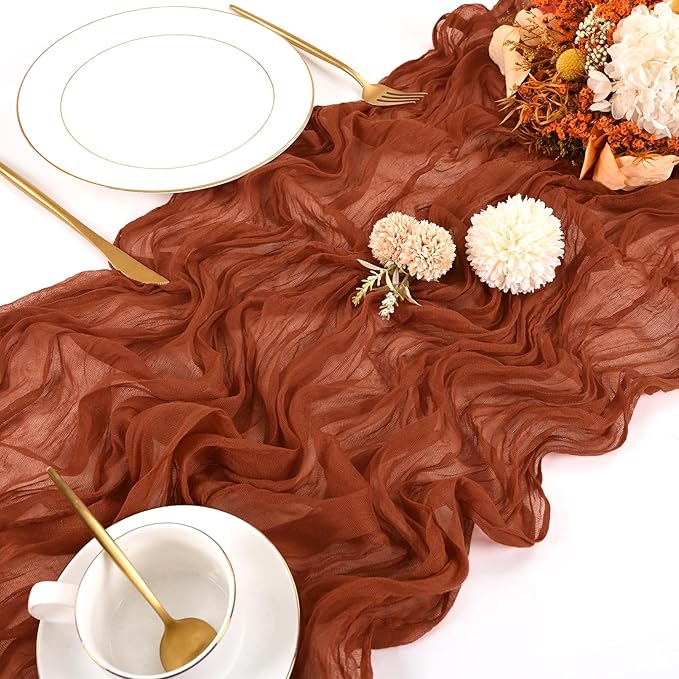 20 Pack Cheesecloth Table Runner - 17x108 Inch Terracotta Boho Gauze Cheese Cloth Table Runners for Baby Bridal Shower Decoration Wedding Party Summer Garden Farmhouse