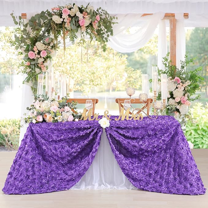 Purple Tablecloth 50x102 Inches Purple Rosette Satin Tablecloth Birthday Party Table Cover Bridal Shower Table Decorations