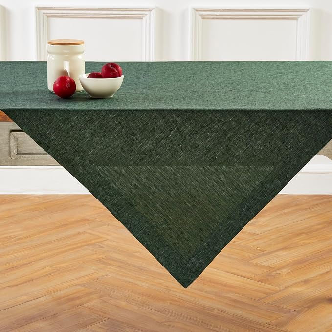 Solino Home Linen Cloth Tablecloth 52 x 52 Inch - 100% Pure Linen Forest Green Square Tablecloth - Athena, Machine Washable Table Throw