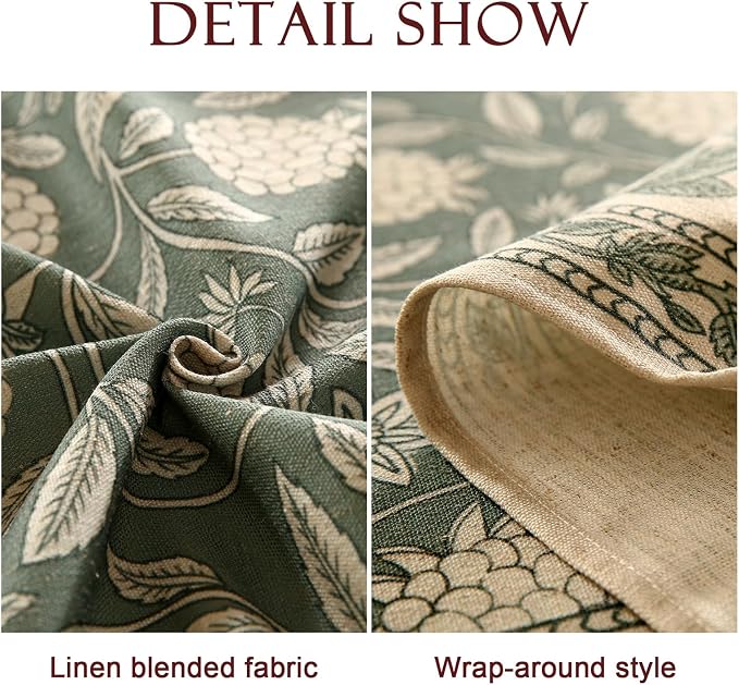 ISAENNE Designer Linen Green Rectangular Tablecloth,87"x55"-Andrew A | Vintage Elegant French Table Cloth Rectangle Table,Floral Pattern,Heavyweight,Dining Room,Tea Party,Kitchen,Thanksgiving