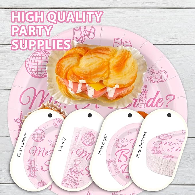 96Pcs Princess Bachelorette Party Decoration Me A Bride Shut Up Plates and Napkins Pink Diaries Funny Bridal Shower Tableware Set for Princess Wedding Bridal Shower Party Supplies Serves 24